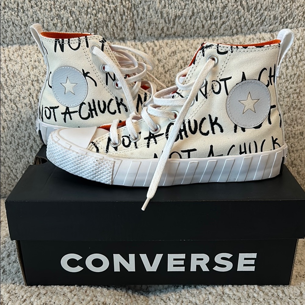 Converse White and Orange High-Top Sneakers